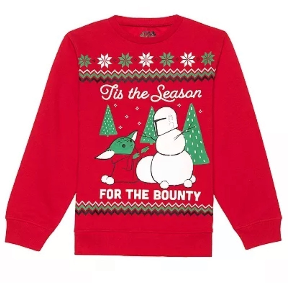 NWT BIG BOYS Star Wars Mandalorian red ugly Christmas sweater / FLEECE CREWNECK